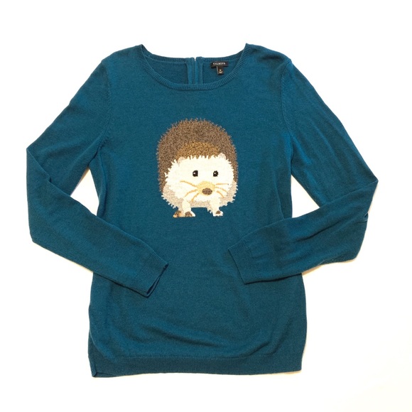 TALBOTS Adorable teal hedgehog sweater, size M - Picture 3 of 13